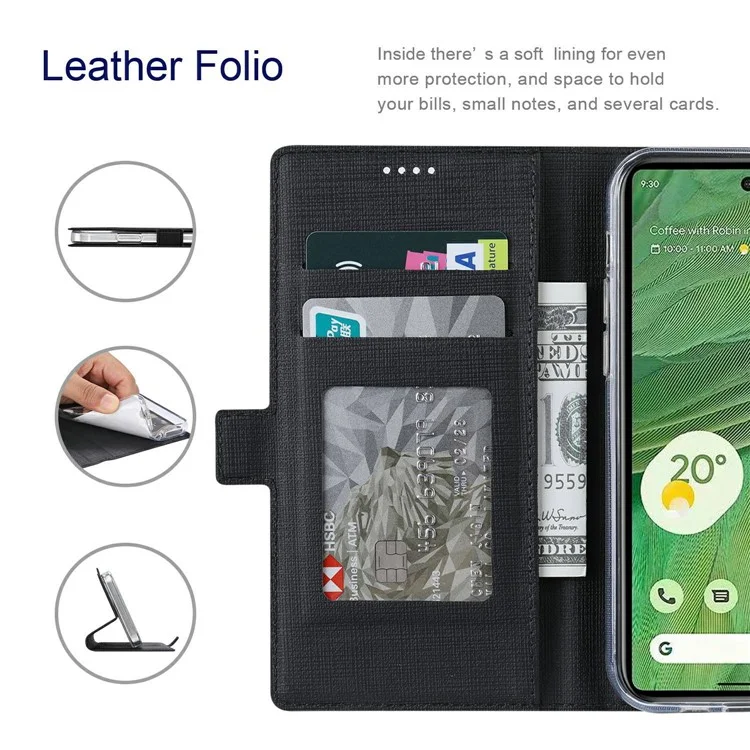 Cubierta de Teléfono de la Billetera de Stand de la Serie Vili K Para Google Pixel 7 5G, Double Magnetic Clap PU Leather a Prueba de Golpes de Cuero - Negro