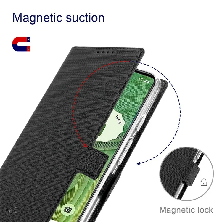 Cubierta de Teléfono de la Billetera de Stand de la Serie Vili K Para Google Pixel 7 5G, Double Magnetic Clap PU Leather a Prueba de Golpes de Cuero - Negro