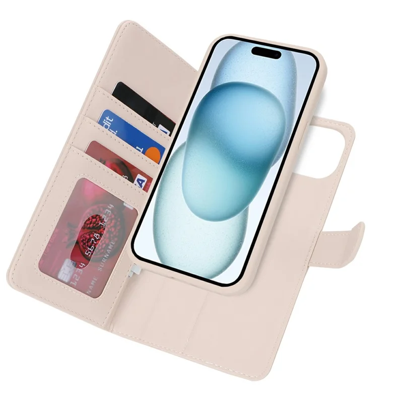 Für iPhone 15 Wallet Hülle Kompatibel mit MagSafe Stoßfest Abnehmbare PU-Leder Handyhülle - Beige