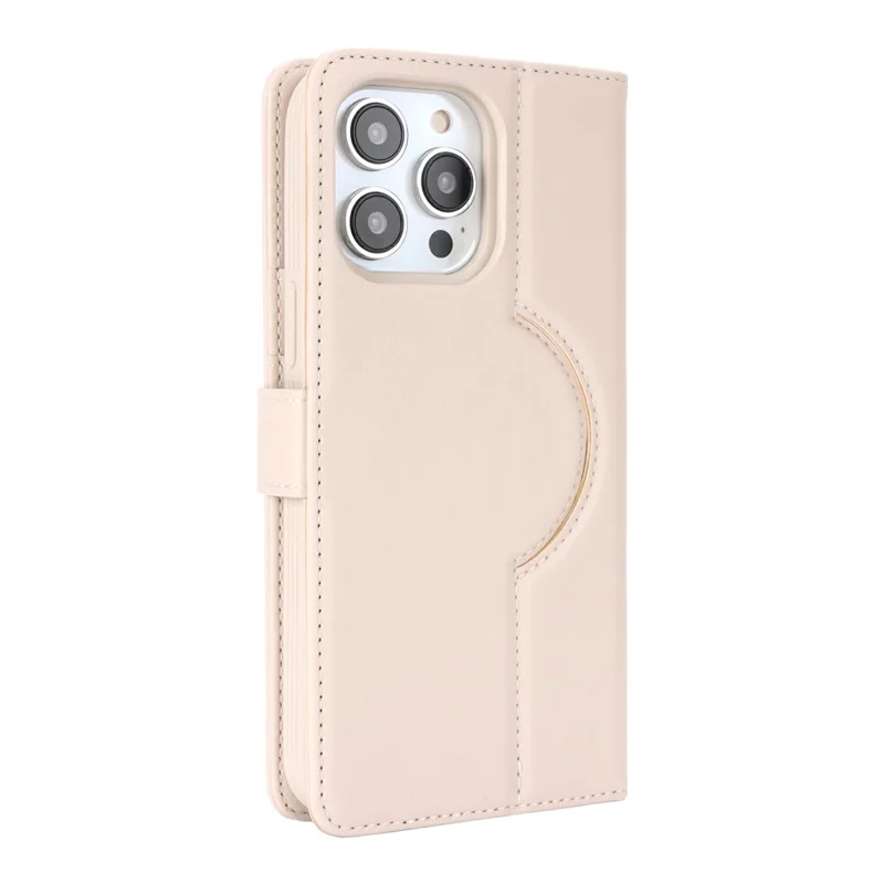 For iPhone 15 Pro Max Wallet Case Compatible with MagSafe Anti-Drop Detachable PU Leather Phone Cover - Beige