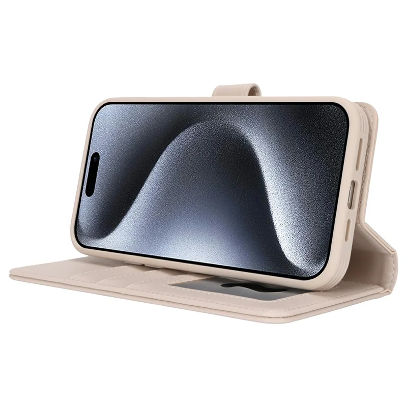 For iPhone 15 Pro Max Wallet Case Compatible with MagSafe Anti-Drop Detachable PU Leather Phone Cover - Beige