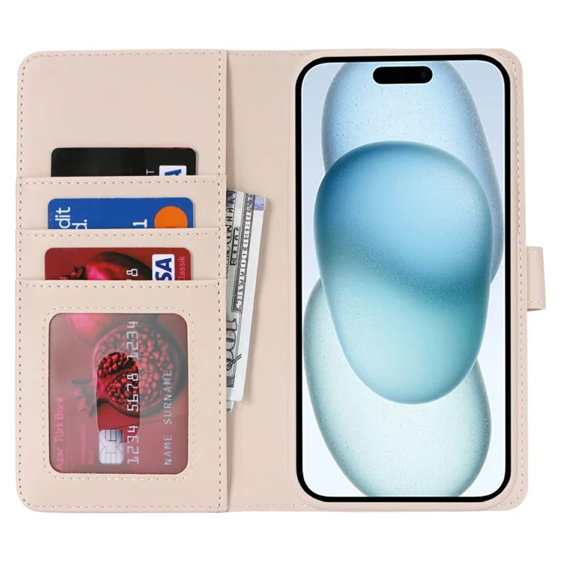 Cover per iPhone 15 Plus / 4 Plus Portafoglio Compatibile con MagSafe Antiurto Staccabile in Pelle PU - Beige