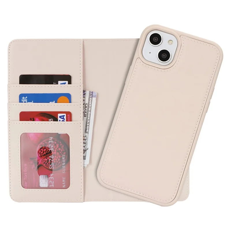 Cover per iPhone 15 Plus / 4 Plus Portafoglio Compatibile con MagSafe Antiurto Staccabile in Pelle PU - Beige