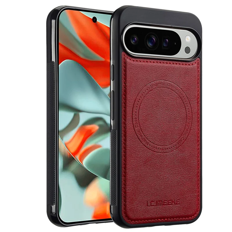 LC.IMEEKE For Google Pixel 10 Pro XL Magnetic Case Compatible with MagSafe Leather + TPU Back Cover - Red