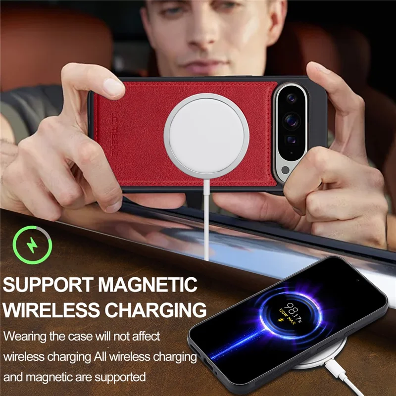 LC.IMEEKE For Google Pixel 10 Pro XL Magnetic Case Compatible with MagSafe Leather + TPU Back Cover - Red