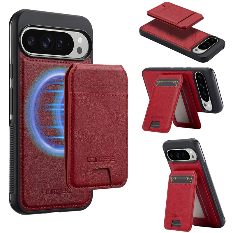 LC.IMEEKE L3 Para Google Pixel 10 Pro / Pixel 10 Capa Magnética com Porta-cartões em Couro e TPU - Vermelho