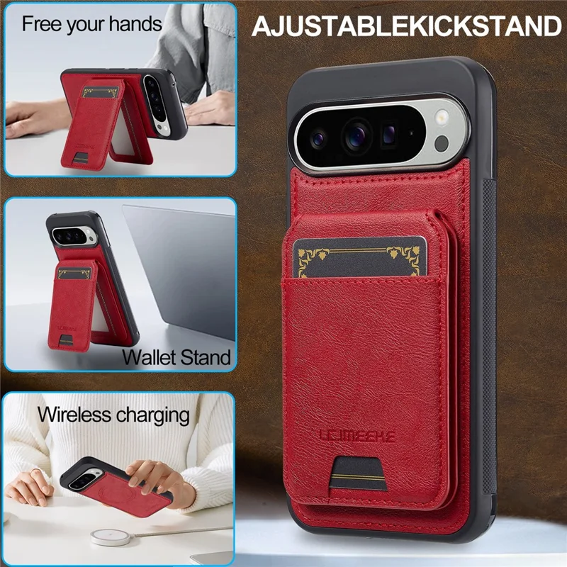 LC.IMEEKE L3 Para Google Pixel 10 Pro / Pixel 10 Capa Magnética com Porta-cartões em Couro e TPU - Vermelho