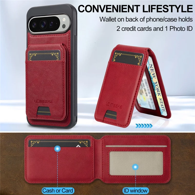 LC.IMEEKE L3 Para Google Pixel 10 Pro / Pixel 10 Capa Magnética com Porta-cartões em Couro e TPU - Vermelho