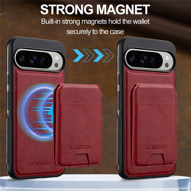 LC.IMEEKE L3 Para Google Pixel 10 Pro / Pixel 10 Capa Magnética com Porta-cartões em Couro e TPU - Vermelho