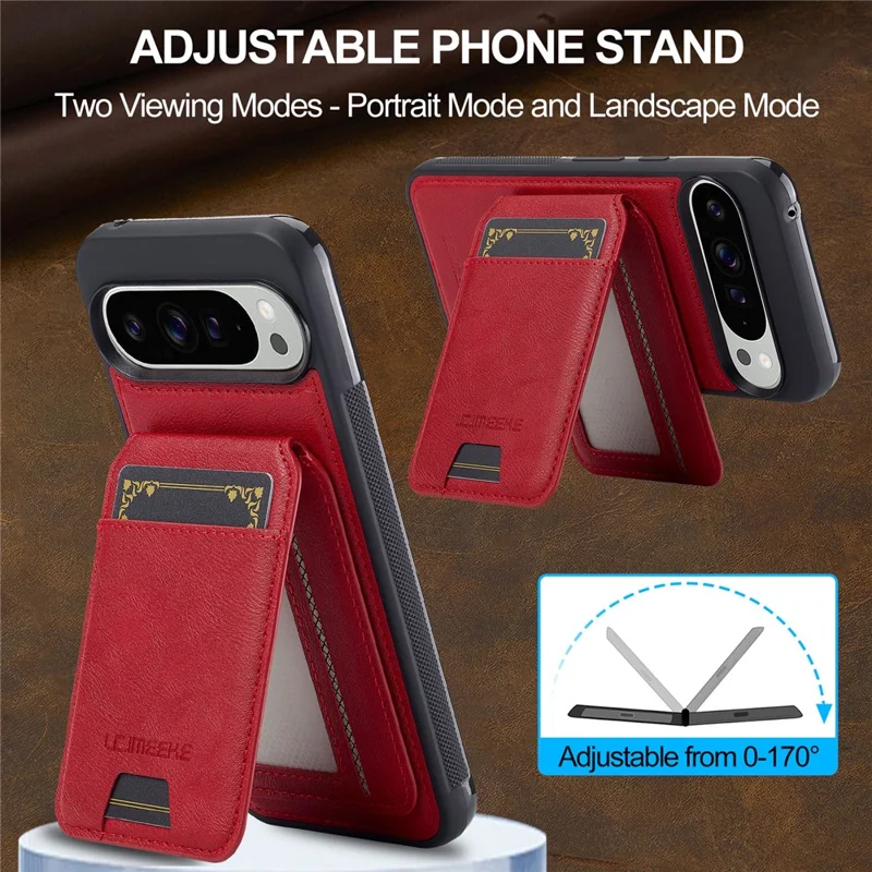 LC.IMEEKE L3 Para Google Pixel 10 Pro / Pixel 10 Capa Magnética com Porta-cartões em Couro e TPU - Vermelho