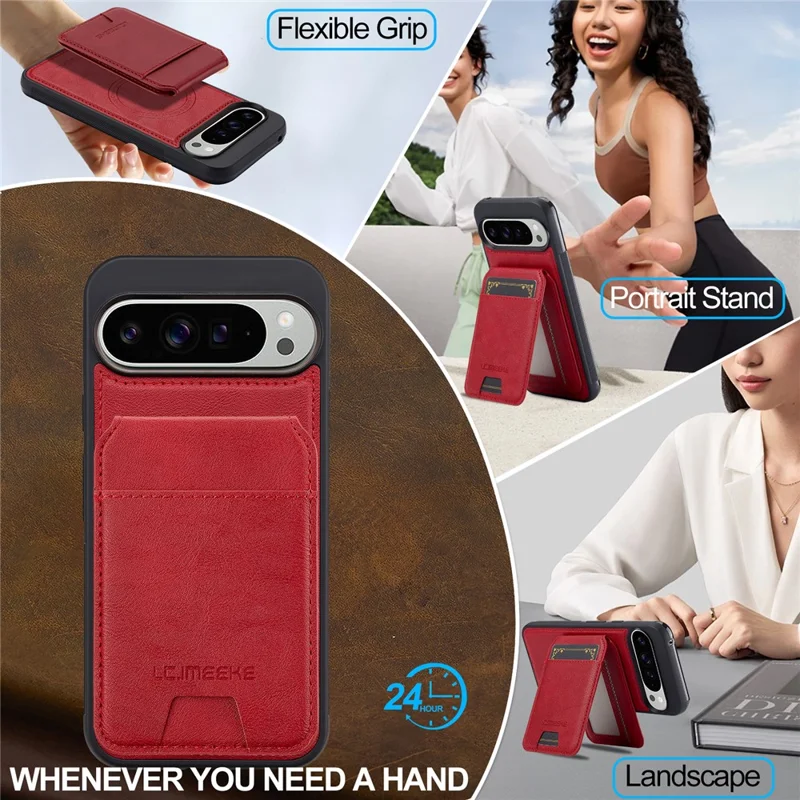 LC.IMEEKE L3 Para Google Pixel 10 Pro / Pixel 10 Capa Magnética com Porta-cartões em Couro e TPU - Vermelho