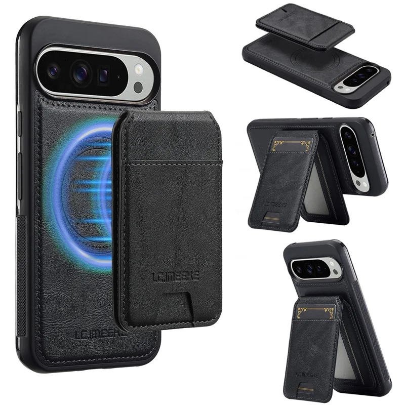 LC.IMEEKE L3 For Google Pixel 10 Pro XL Magnetic Case Detachable Card Holder Leather TPU Mobile Cover - Black