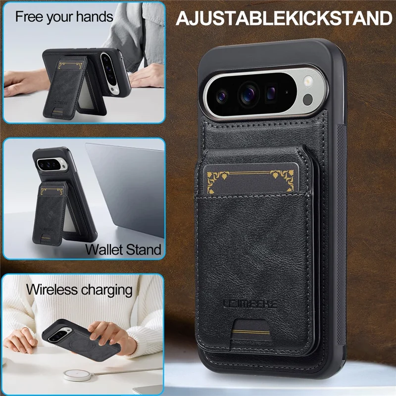 LC.IMEEKE L3 For Google Pixel 10 Pro XL Magnetic Case Detachable Card Holder Leather TPU Mobile Cover - Black
