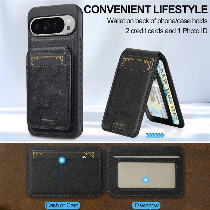 LC.IMEEKE L3 For Google Pixel 10 Pro XL Magnetic Case Detachable Card Holder Leather TPU Mobile Cover - Black