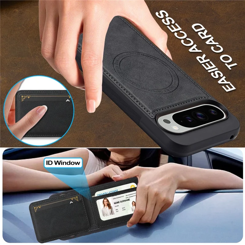 LC.IMEEKE L3 For Google Pixel 10 Pro XL Magnetic Case Detachable Card Holder Leather TPU Mobile Cover - Black