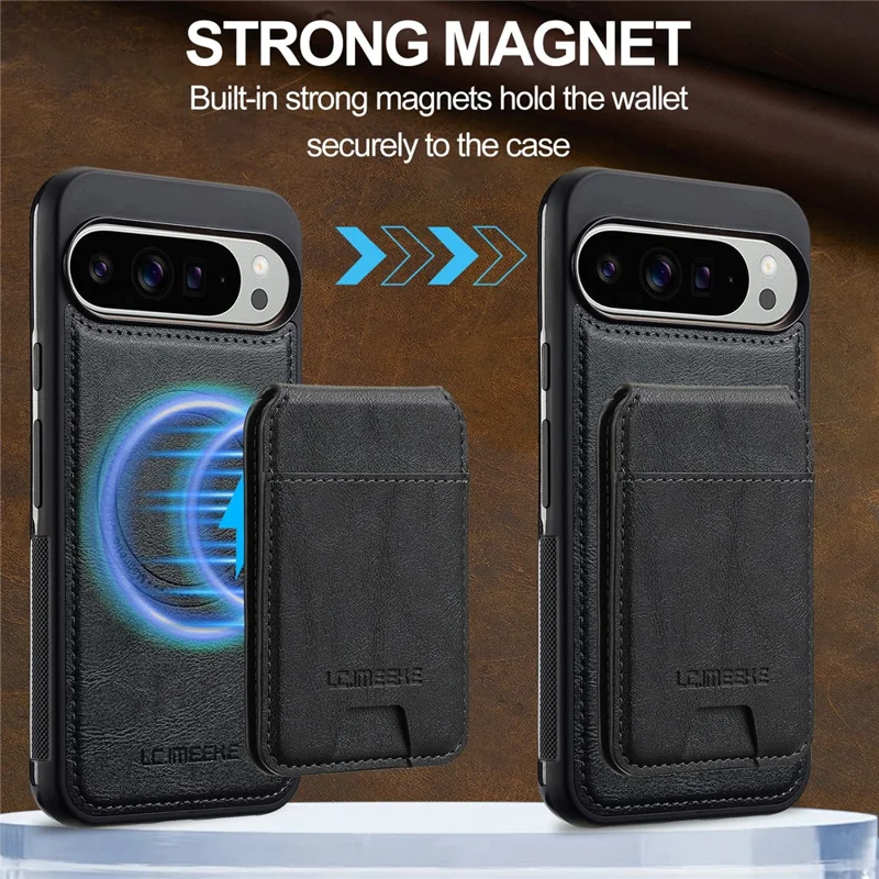 LC.IMEEKE L3 For Google Pixel 10 Pro XL Magnetic Case Detachable Card Holder Leather TPU Mobile Cover - Black