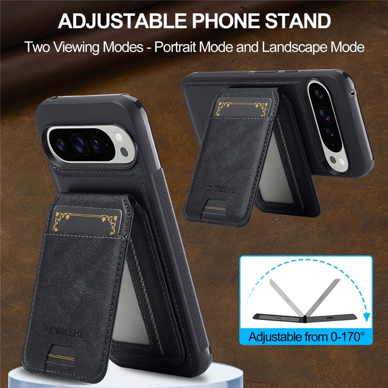 LC.IMEEKE L3 For Google Pixel 10 Pro XL Magnetic Case Detachable Card Holder Leather TPU Mobile Cover - Black