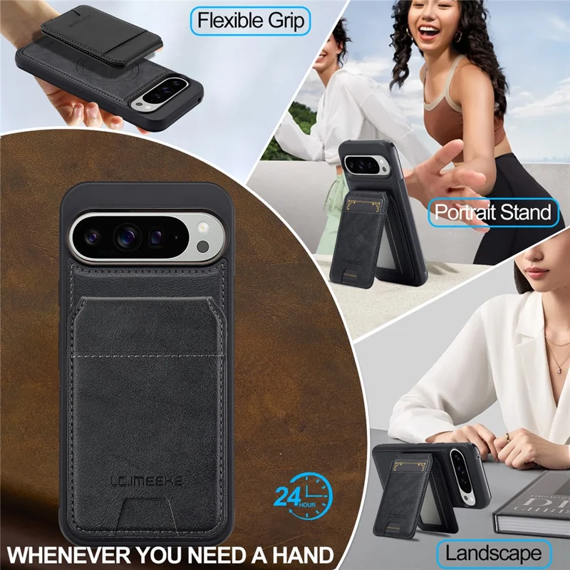 LC.IMEEKE L3 For Google Pixel 10 Pro XL Magnetic Case Detachable Card Holder Leather TPU Mobile Cover - Black
