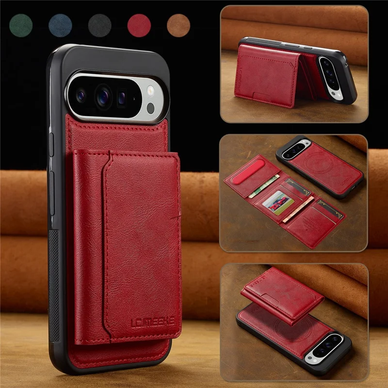 LC.IMEEKE L5 Para Google Pixel 10 Pro / Pixel 10 Capa de Telefone Magnética de Couro com Porta-cartões Destacável - Vermelho