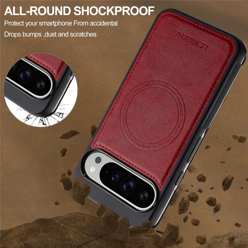 LC.IMEEKE L5 Para Google Pixel 10 Pro / Pixel 10 Capa de Telefone Magnética de Couro com Porta-cartões Destacável - Vermelho