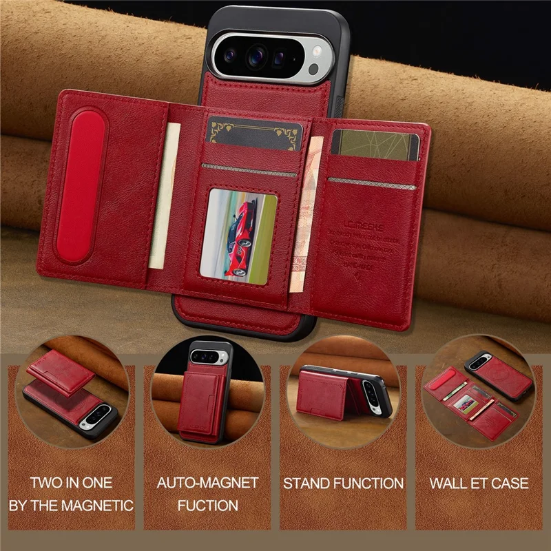 LC.IMEEKE L5 Para Google Pixel 10 Pro / Pixel 10 Capa de Telefone Magnética de Couro com Porta-cartões Destacável - Vermelho