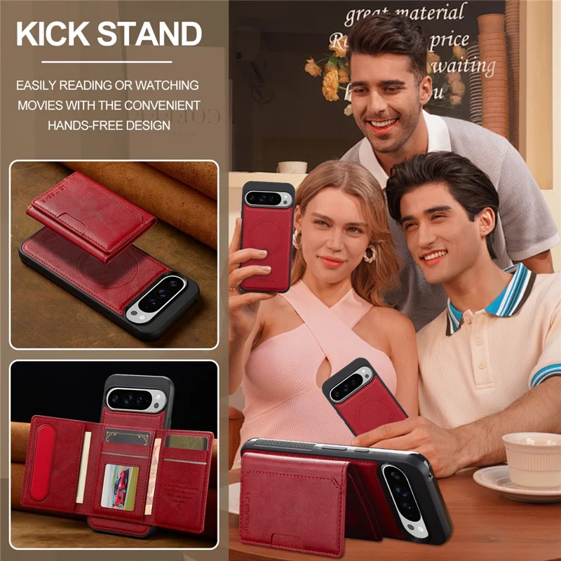 LC.IMEEKE L5 Para Google Pixel 10 Pro / Pixel 10 Capa de Telefone Magnética de Couro com Porta-cartões Destacável - Vermelho