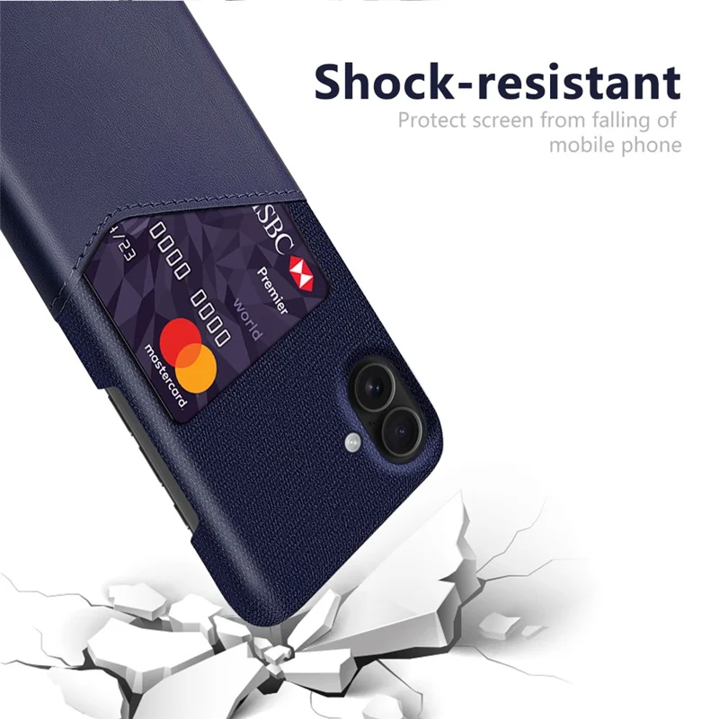 Für iPhone 17 Hülle aus PU-Leder mit Stoffstruktur, harte PC-Handyhülle mit Kartenhalter - Blau