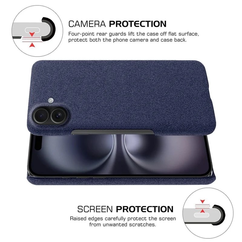 Étui pour iPhone 17 Texture Tissu Anti-Rayures Coque de Protection Arrière en PC - Bleu
