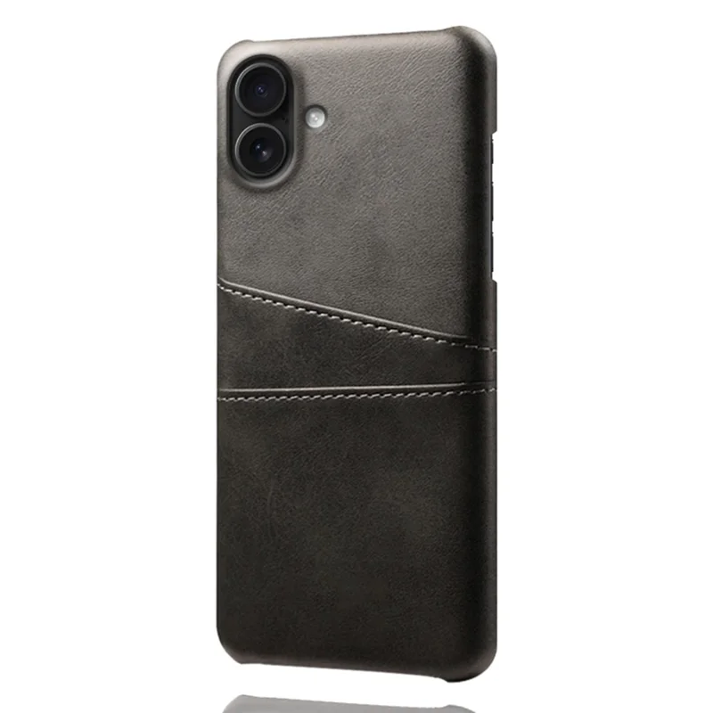 For iPhone 17 Case Dual Card Slots PU Leather + Hard PC Phone Cover - Black
