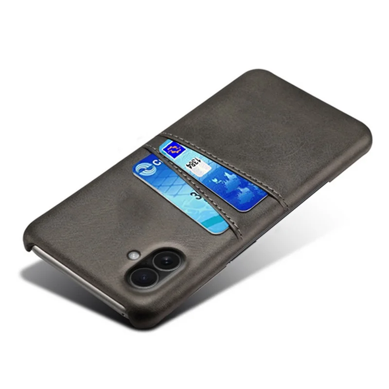 For iPhone 17 Case Dual Card Slots PU Leather + Hard PC Phone Cover - Black
