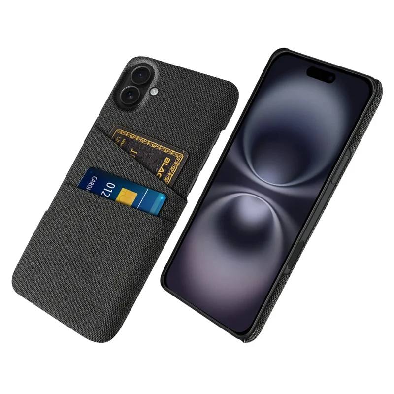 For iPhone 17 Case Cloth + Hard PC Phone Cover with Dual Card Slots - Black