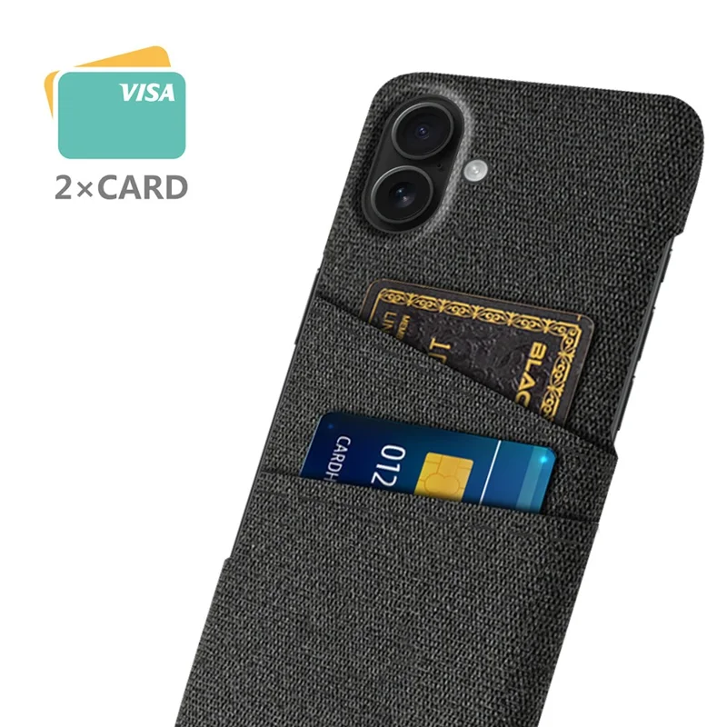 For iPhone 17 Case Cloth + Hard PC Phone Cover with Dual Card Slots - Black