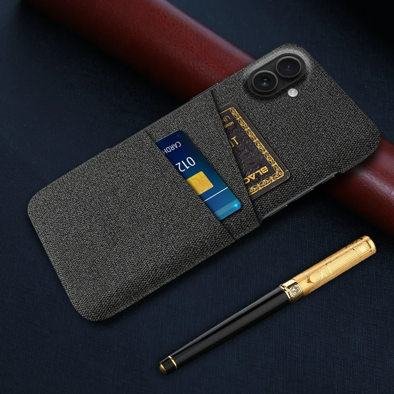 For iPhone 17 Case Cloth + Hard PC Phone Cover with Dual Card Slots - Black