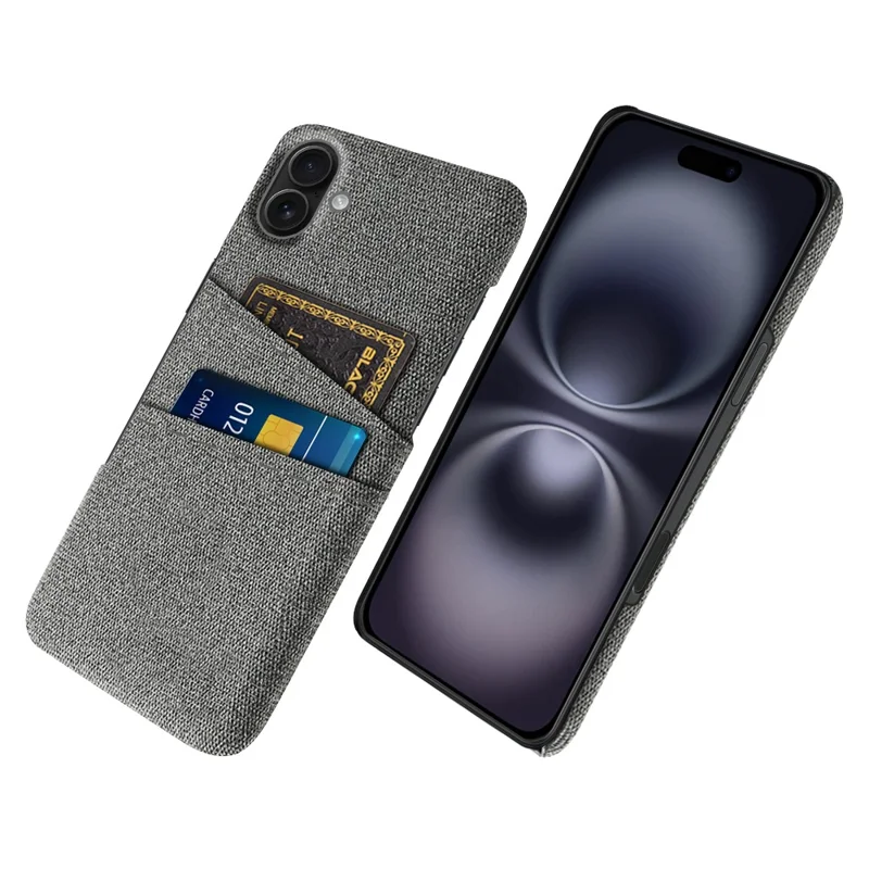 For iPhone 17 Case Cloth + Hard PC Phone Cover with Dual Card Slots - Grey