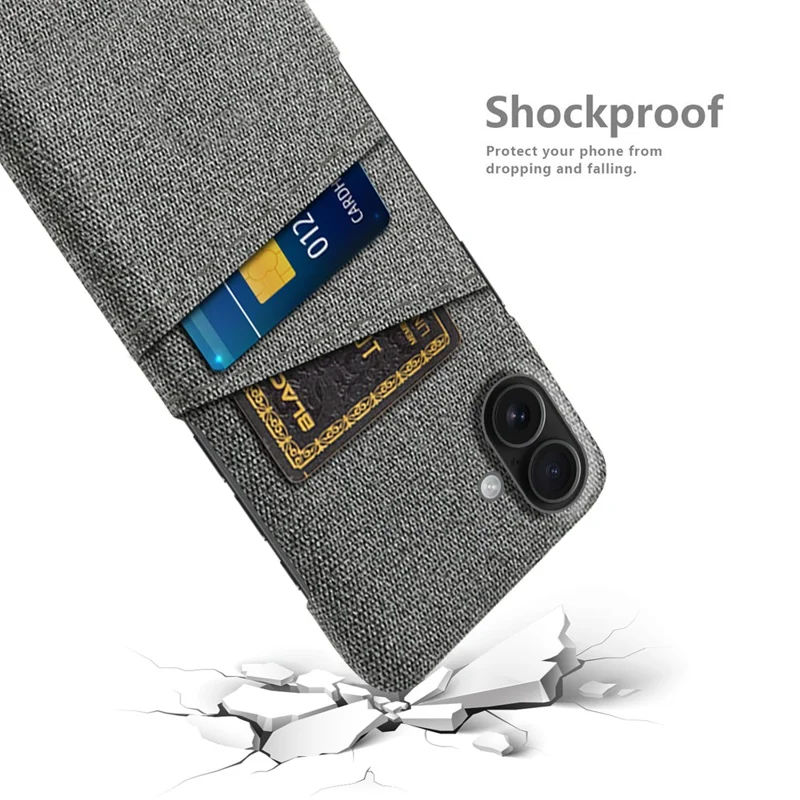 For iPhone 17 Case Cloth + Hard PC Phone Cover with Dual Card Slots - Grey