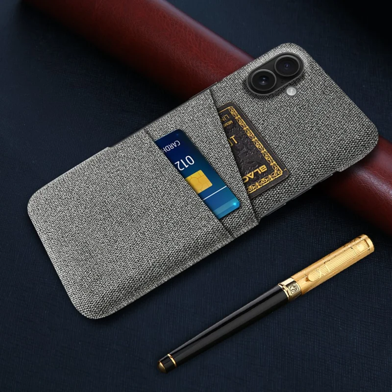 For iPhone 17 Case Cloth + Hard PC Phone Cover with Dual Card Slots - Grey