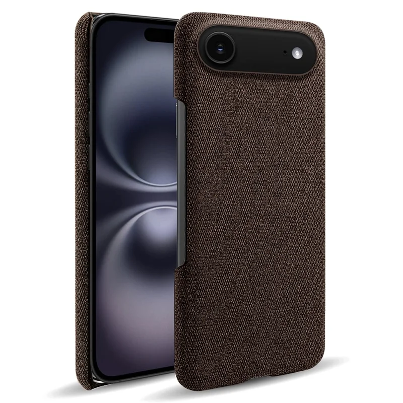 Étui pour iPhone 17 en tissu anti-rayures avec coque de protection arrière en PC - Marron