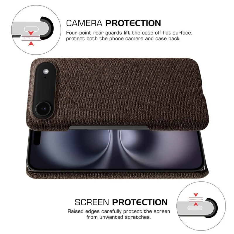 Étui pour iPhone 17 en tissu anti-rayures avec coque de protection arrière en PC - Marron
