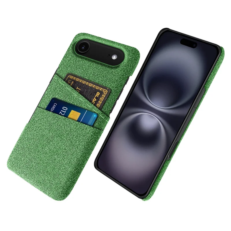 For iPhone 17 Air Case Cloth + Hard PC Phone Cover with Dual Card Slots - Green