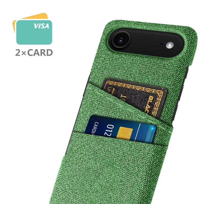For iPhone 17 Air Case Cloth + Hard PC Phone Cover with Dual Card Slots - Green
