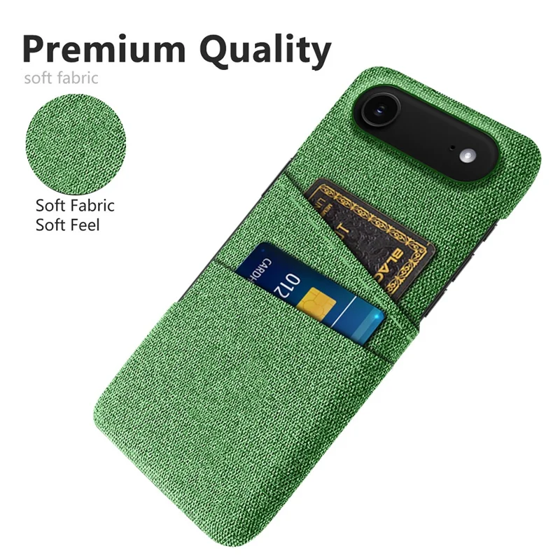 For iPhone 17 Air Case Cloth + Hard PC Phone Cover with Dual Card Slots - Green