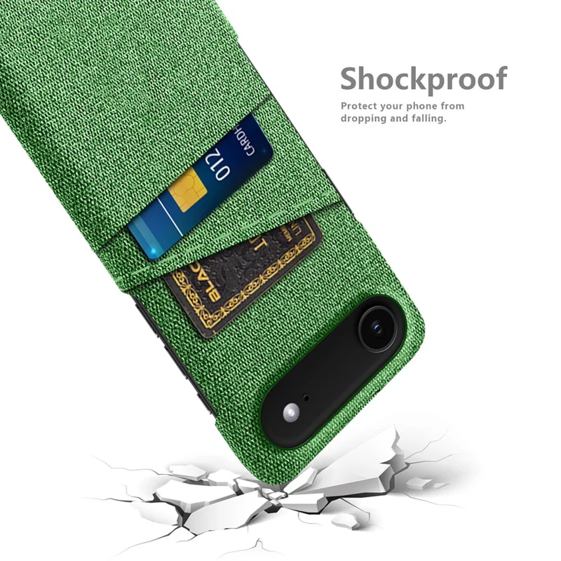For iPhone 17 Air Case Cloth + Hard PC Phone Cover with Dual Card Slots - Green
