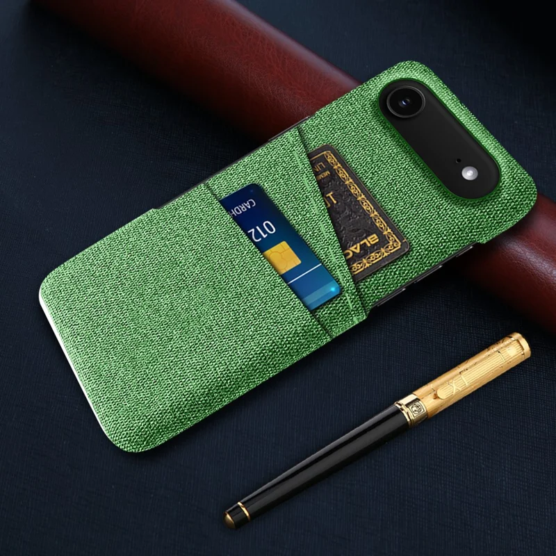 For iPhone 17 Air Case Cloth + Hard PC Phone Cover with Dual Card Slots - Green