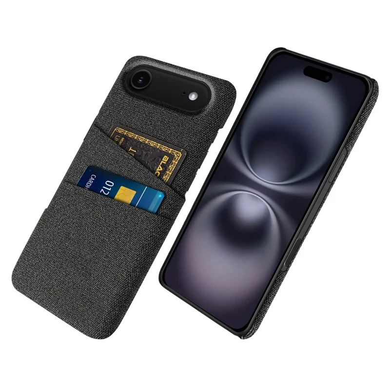 For iPhone 17 Air Case Cloth + Hard PC Phone Cover with Dual Card Slots - Black