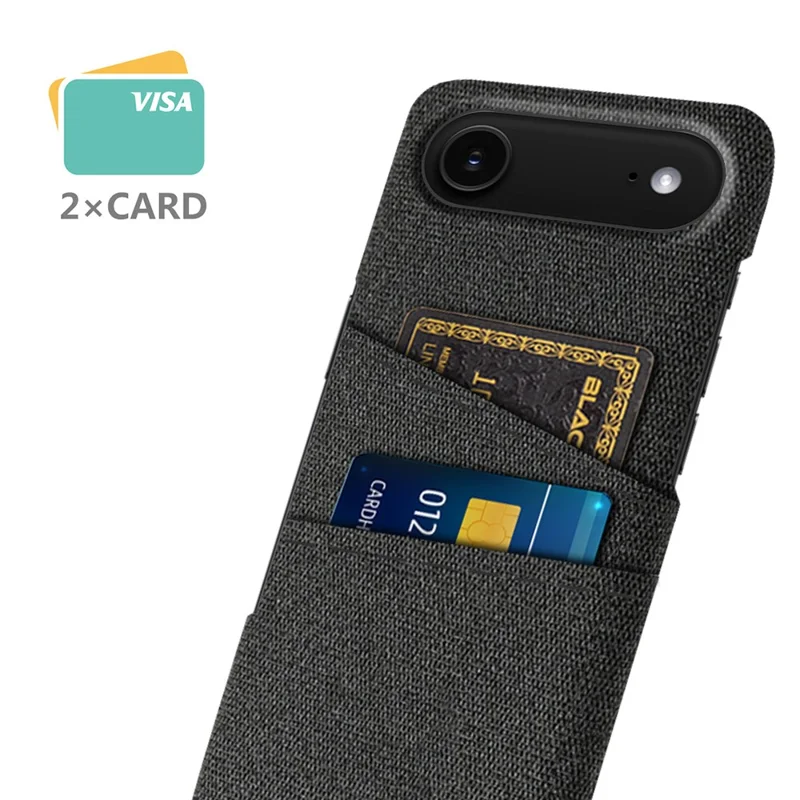 For iPhone 17 Air Case Cloth + Hard PC Phone Cover with Dual Card Slots - Black