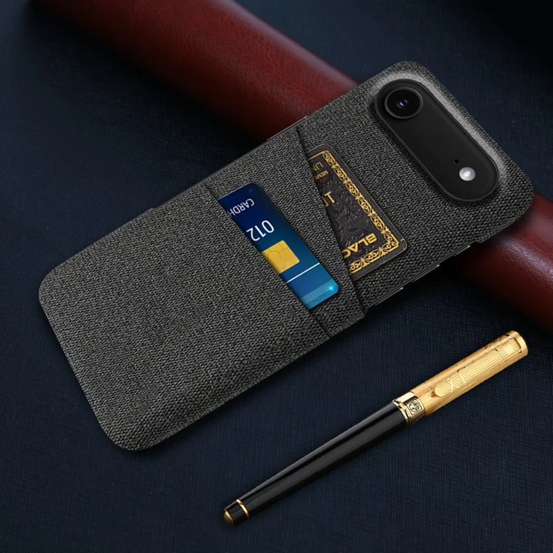 For iPhone 17 Air Case Cloth + Hard PC Phone Cover with Dual Card Slots - Black