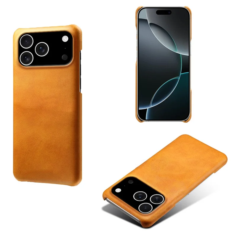 For iPhone 17 Pro Case Calf Texture PU Leather Hard PC Protective Phone Cover - Orange