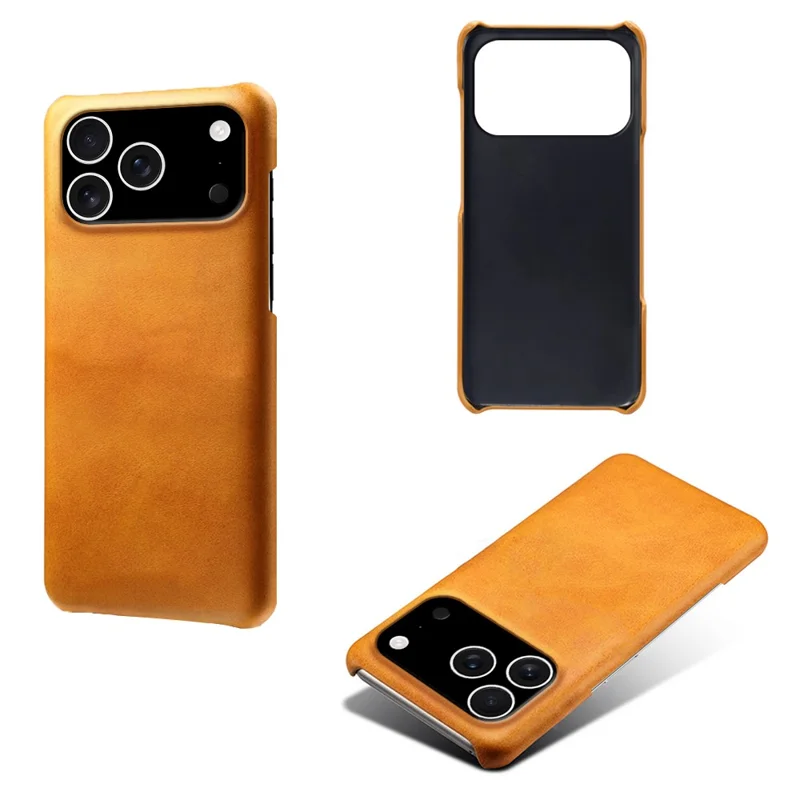 For iPhone 17 Pro Case Calf Texture PU Leather Hard PC Protective Phone Cover - Orange