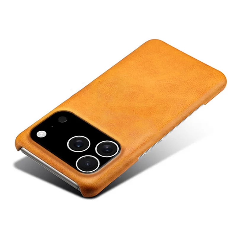 For iPhone 17 Pro Case Calf Texture PU Leather Hard PC Protective Phone Cover - Orange