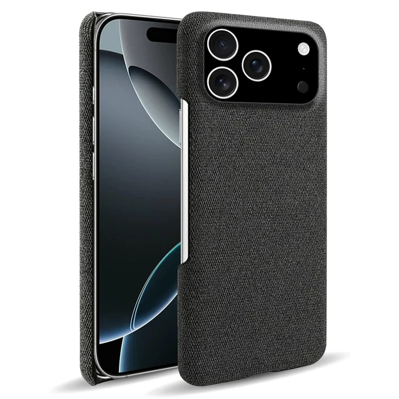 For iPhone 17 Pro hoesje met stofstructuur, krasbestendig, beschermmiddel met PC-achterkant - Zwart